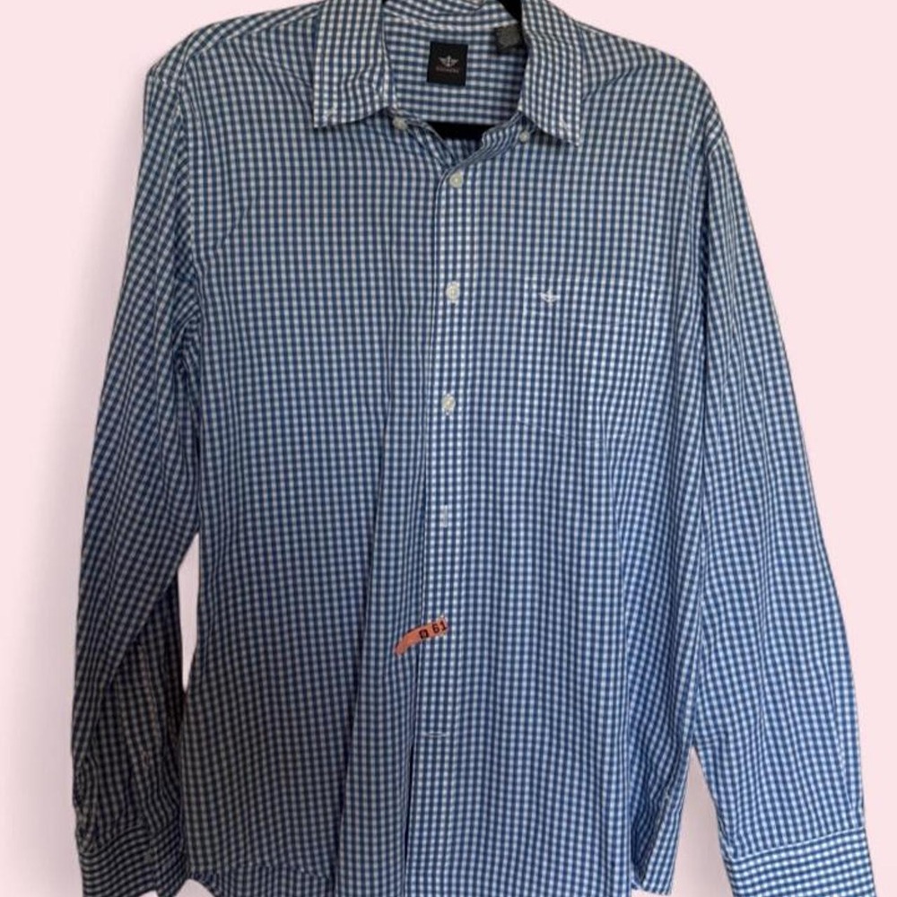 Dockers Blue Gingham Button-Up Shirt — Size M